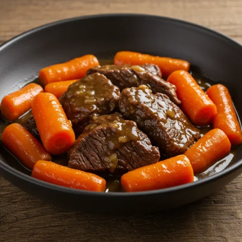 Assiette de bœuf carottes maison avec carottes fondantes et viande mijotée