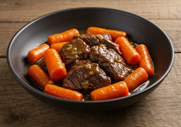 Assiette de bœuf carottes maison avec carottes fondantes et viande mijotée