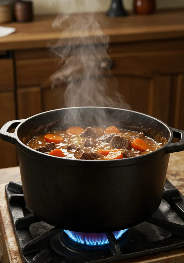 Cuisson lente du bœuf carottes dans une cocotte en fonte