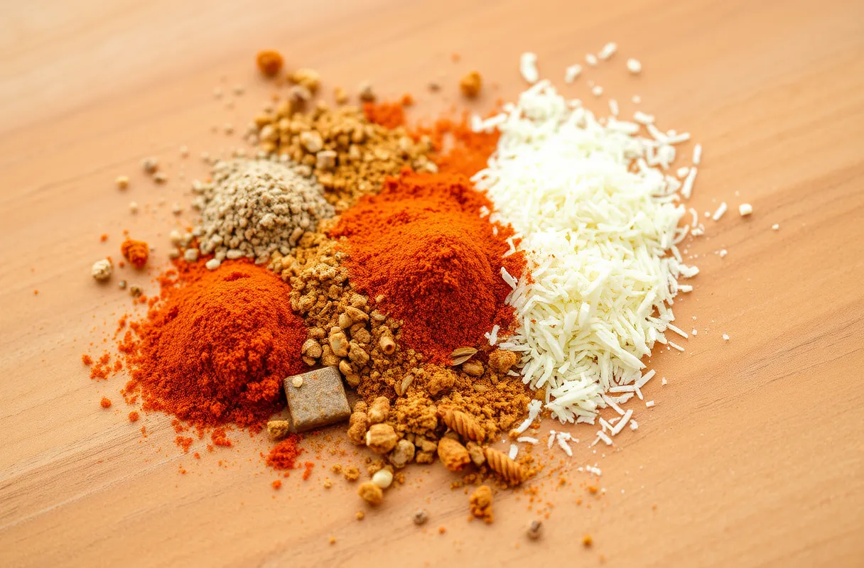 Épices telles que cumin, paprika et coriandre, saupoudrées sur une surface en bois, prêtes à être utilisées pour un plat inspiré de la cuisine mexicaine, ajoutant une explosion de saveurs