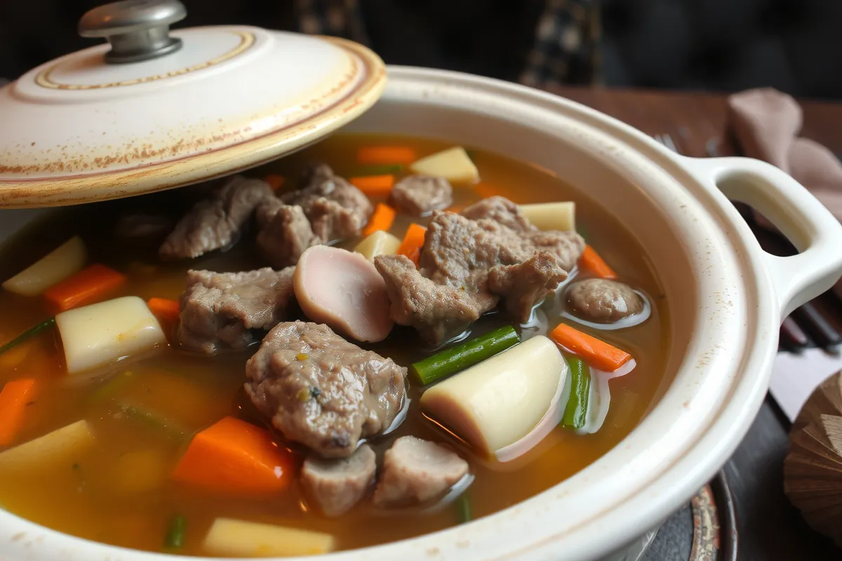Pot-au-feu joue de bœuf, un plat traditionnel français bien garni.