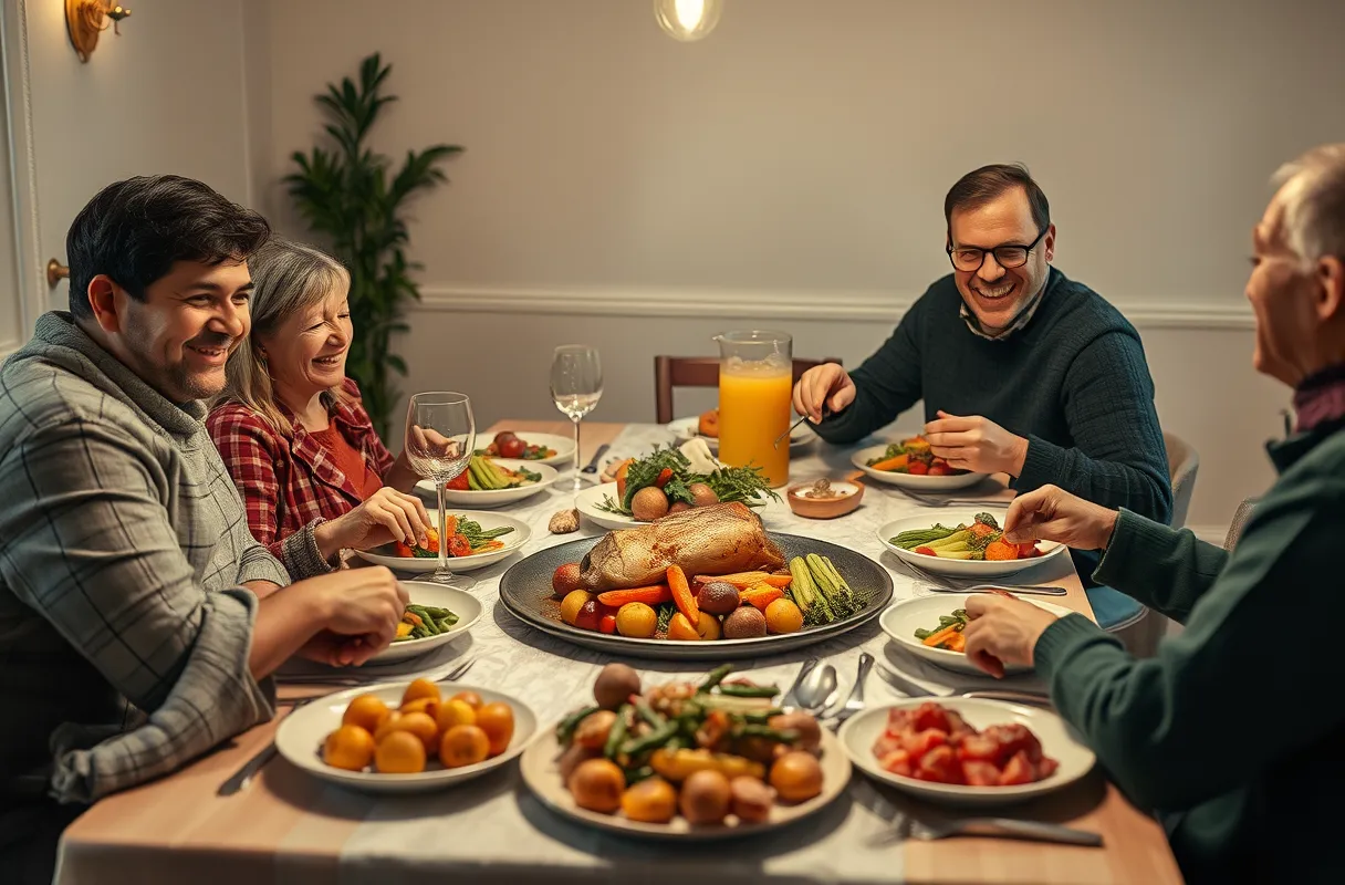 Repas en famille autour d’un paleron mijoté, ambiance chaleureuse et conviviale.