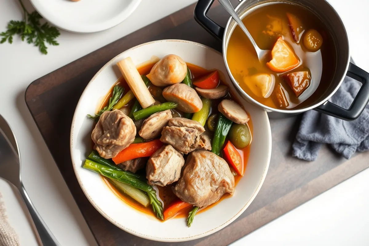 Pot-au-feu joue de bœuf prêt à être servi, avec viande tendre et légumes fondants