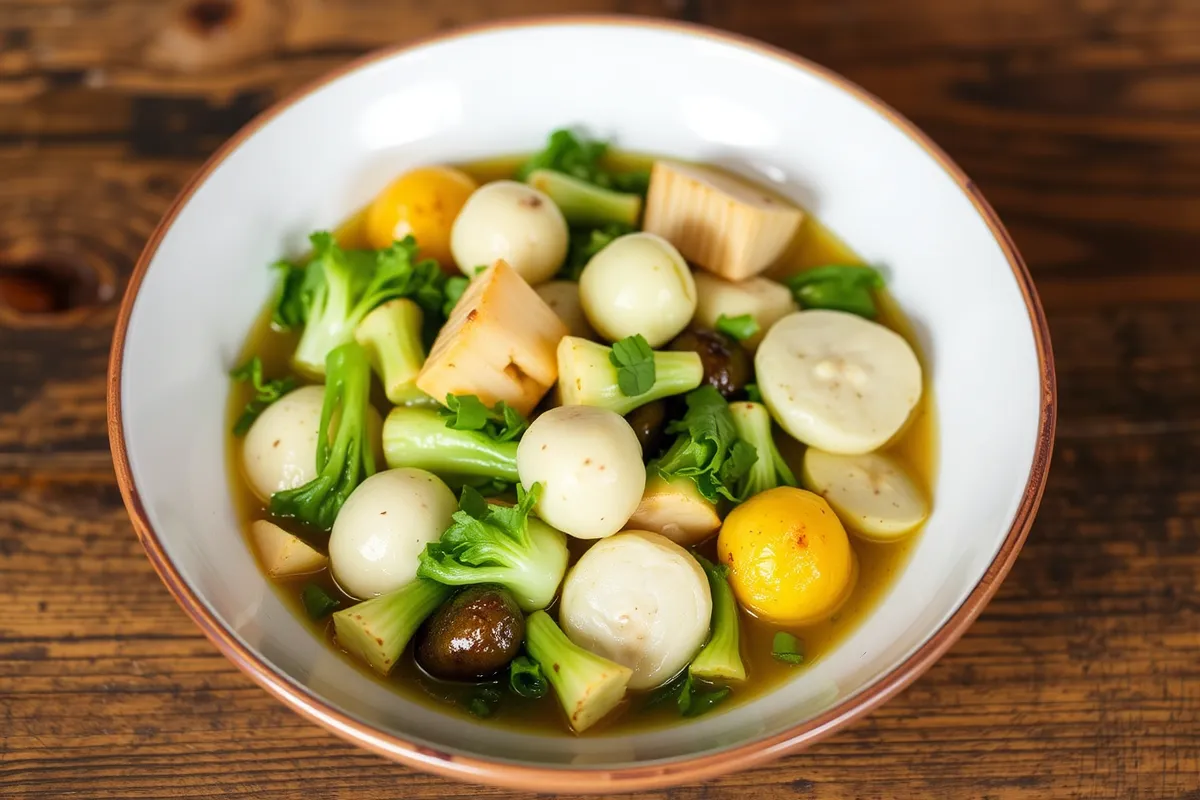 Variation du pot-au-feu joue de bœuf avec des légumes blancs.