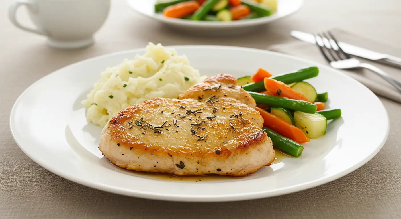 recette Escalope de dinde dorée accompagnée de légumes et purée