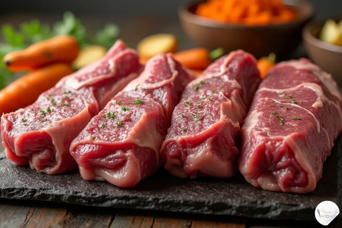 un rôti de bœuf de différentes tailles, posés côte à côte sur une plaque de cuisson.