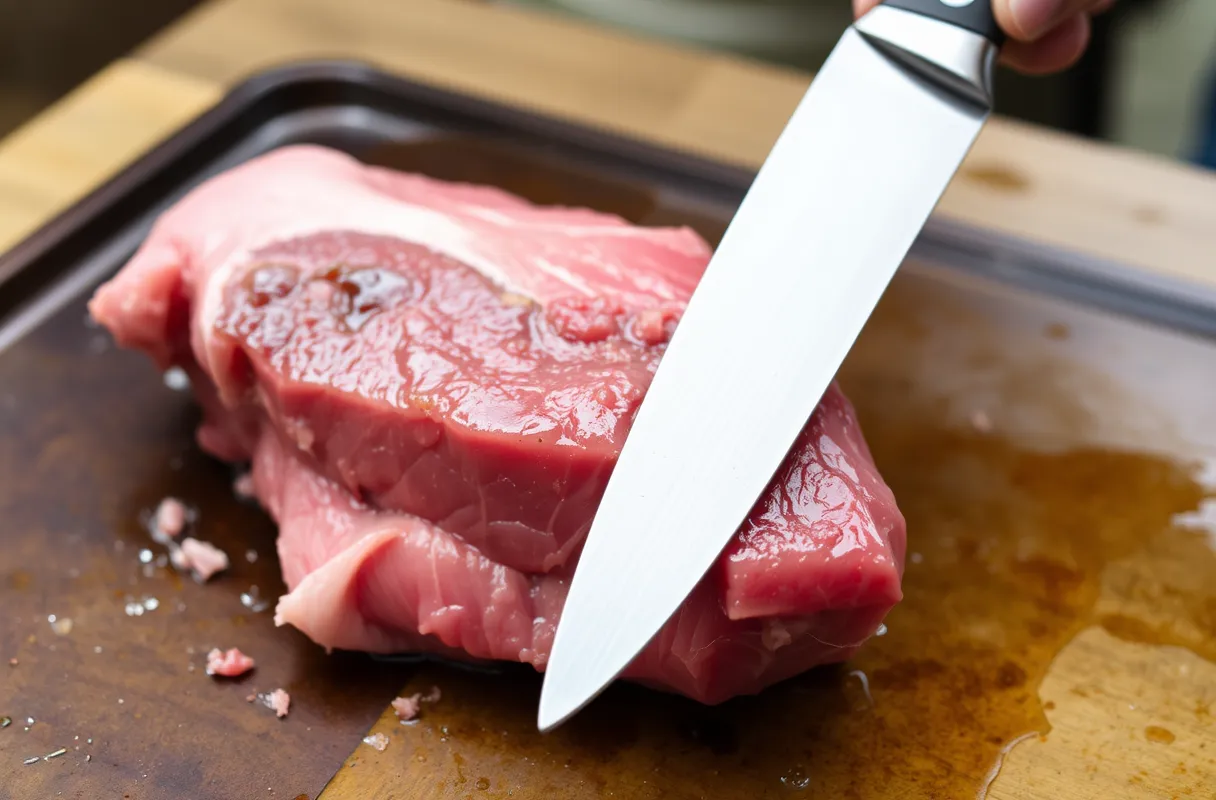 Un morceau de bœuf nettoyé avec soin, prêt pour la cuisson.