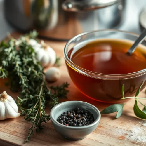ingrédients nécessaires pour une préparation savoureuse avec du bouillon de bœuf ou de légumes