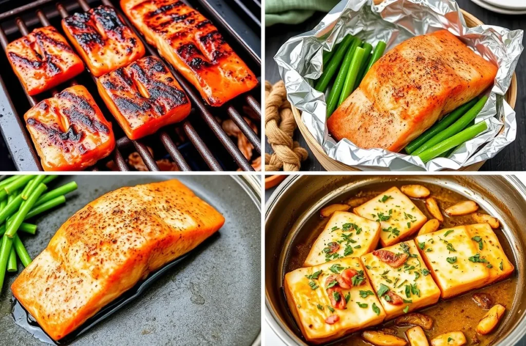 Techniques variées pour cuire un pavé de saumon : poêle, four, vapeur et grill.