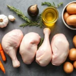 Ingrédients pour la recette du jambonneau de dinde disposés sur un plan de travail.