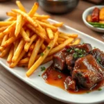 Plats délicieux à la graisse de boeuf : frites croustillantes, confit de canard et légumes rôtis
