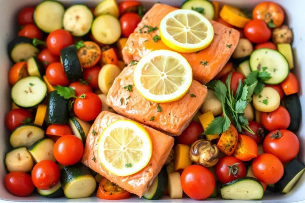 pavé de saumon aux légumes au four​