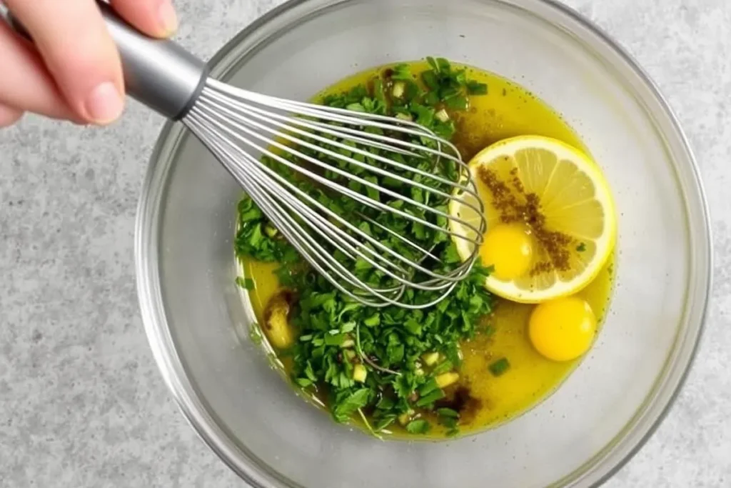 Mélange des ingrédients de marinade dans un bol.