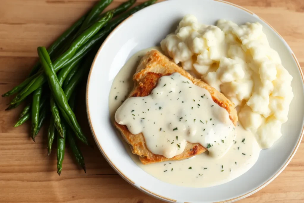 Accompagnements recommandés pour le suprême de volaille : purée de pommes de terre et haricots verts