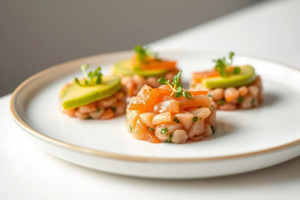 Tartare de saumon fumé revisité avec avocat et citron.