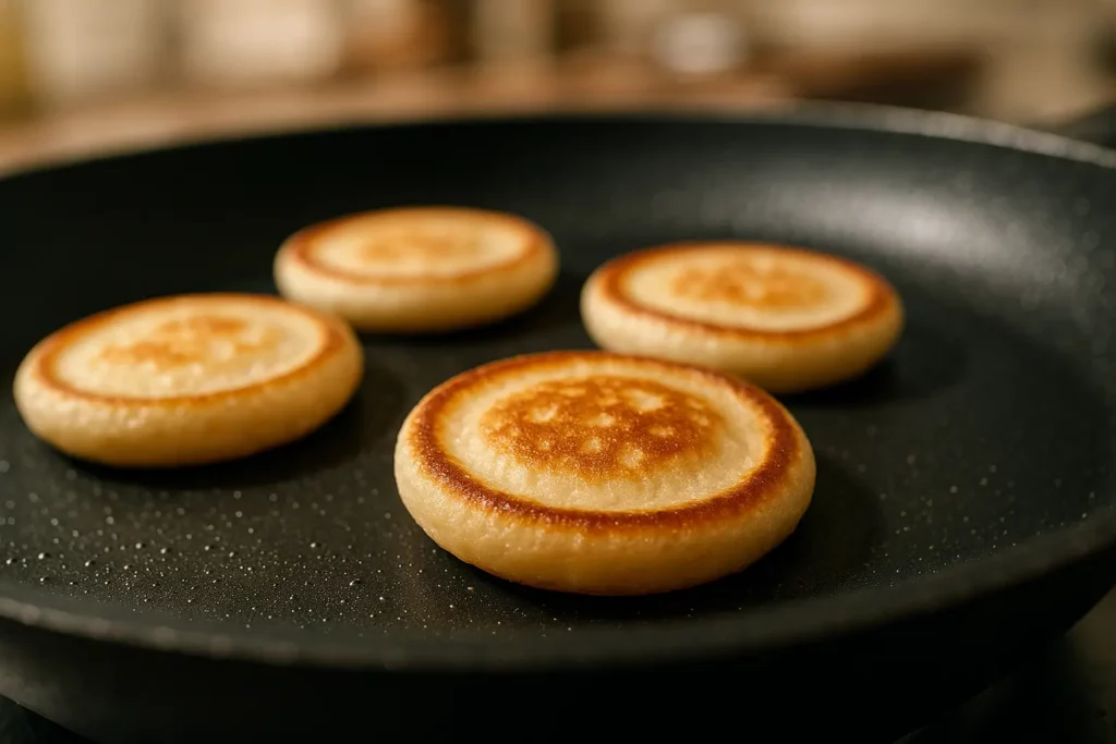 Cuisson des blinis au saumon dorés à la poêle