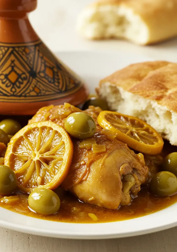 tajine poulet prêt à servir avec pain marocain
