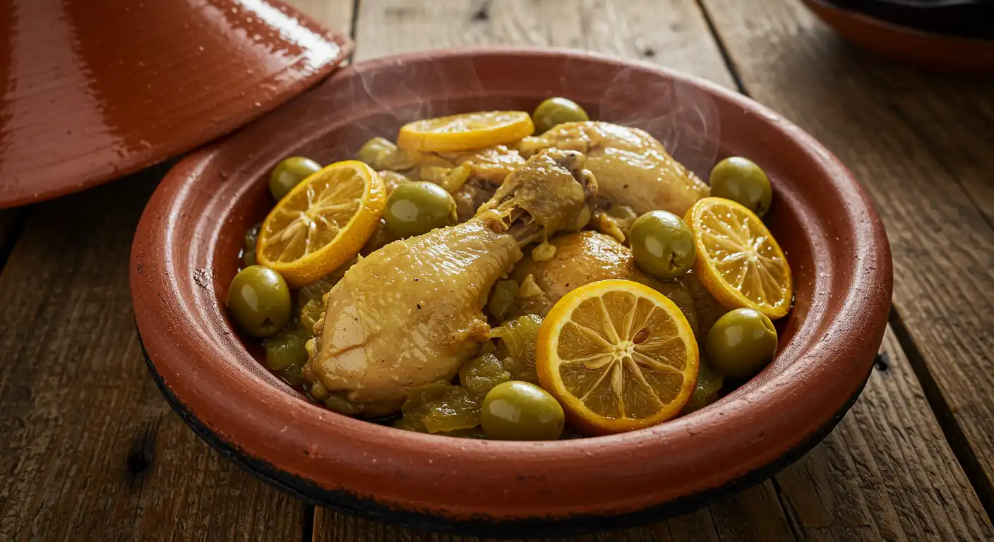 tajine poulet citron confit en plat marocain traditionnel