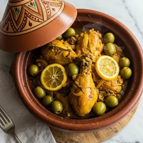 tajine poulet marocain traditionnel au citron confit et olives