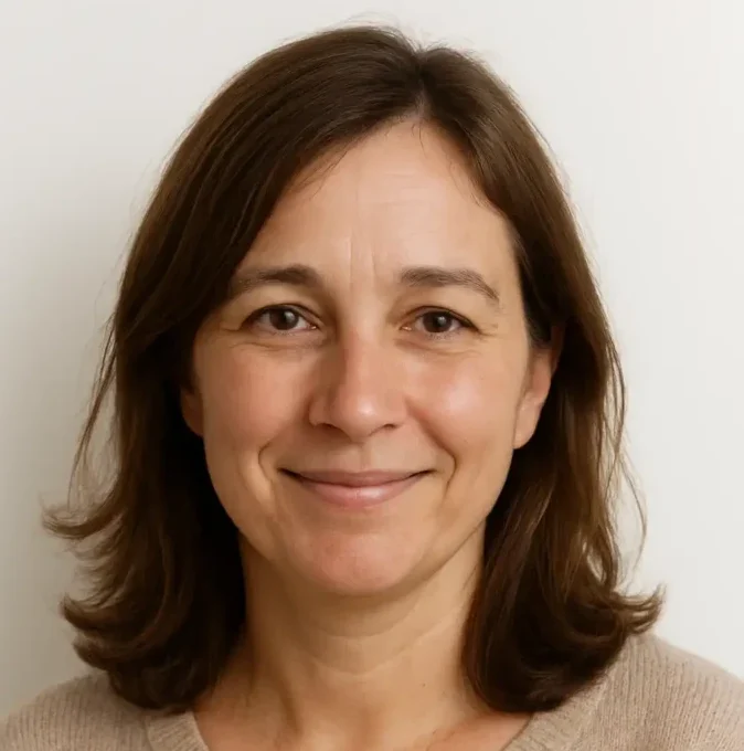 Ce portrait met en avant Lisa, une femme chaleureuse et accessible, autour de 45 ans, qui incarne l’univers culinaire de Recette Nomade dédié aux recettes simples et savoureuses à base de saumon. Le fond blanc épuré renforce la clarté et la modernité de l’image.