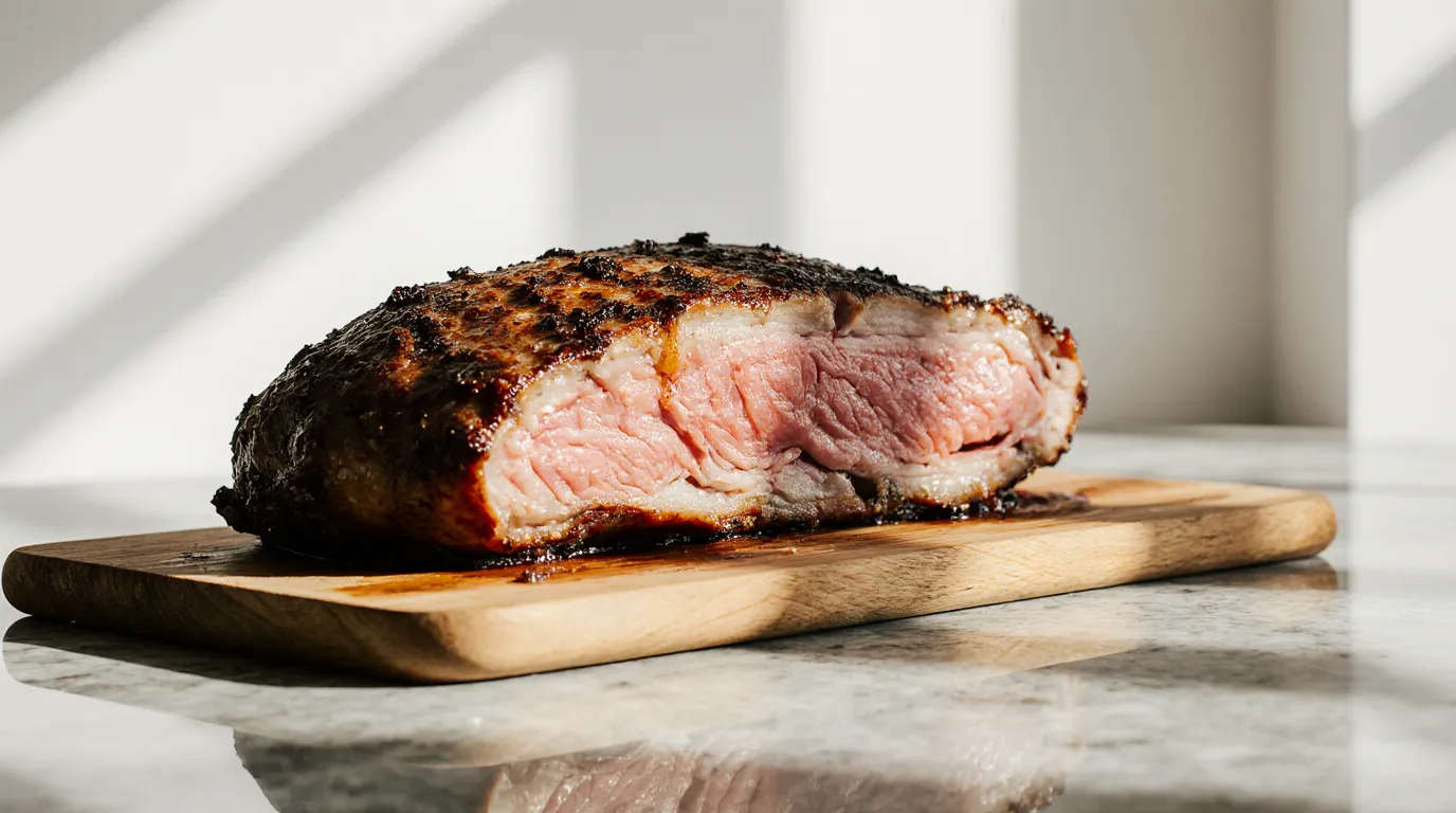 Côte de bœuf au four de 1 kg, cuisson saignante, tranchée et servie juteuse.