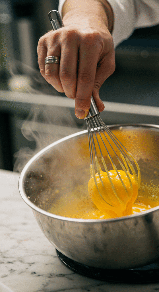 Jaunes d’œufs fouettés au bain-marie pour sauce béarnaise