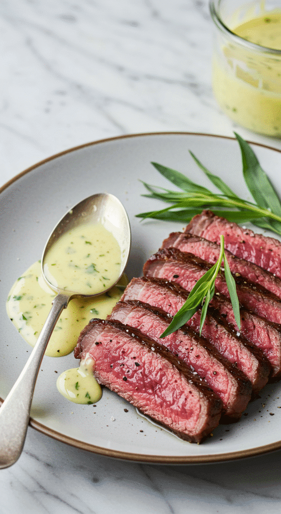 Steak grillé nappé de sauce béarnaise maison