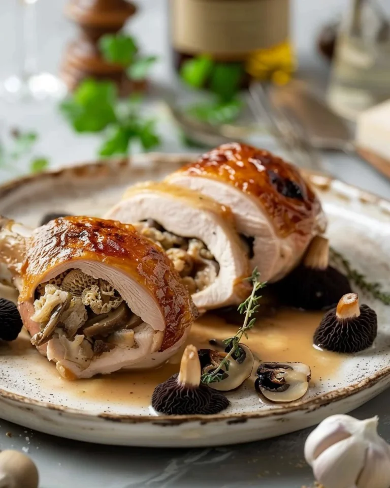 Ballotine de Poulet de Bresse farcie aux Morilles servie élégamment