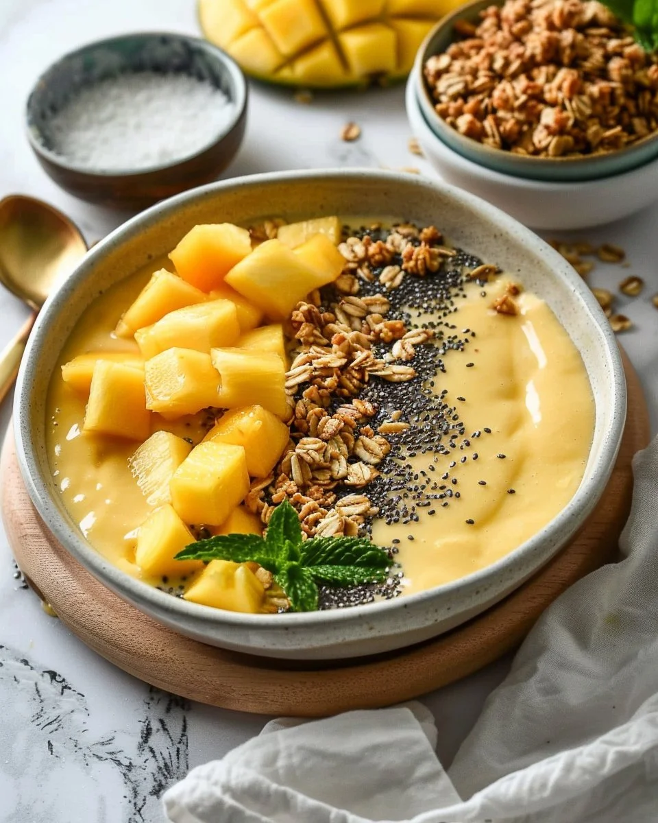 Bol de smoothie mangue-ananas frais et nutritif