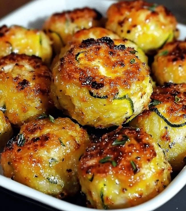 Boulettes de courgettes au four dorées et savoureuses sur une assiette