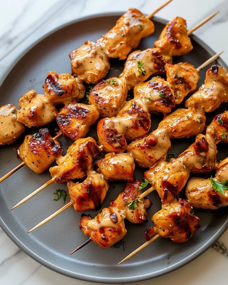 Brochettes de poulet Bang Bang garnies de sauce épicée et légumes frais