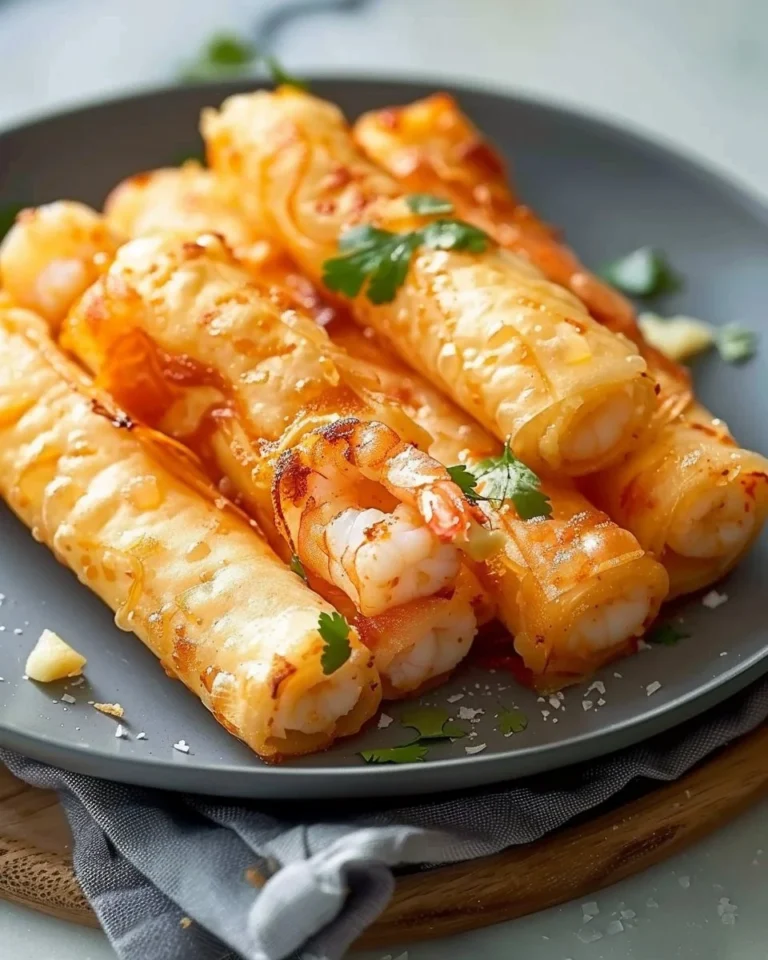 Cigares croustillants aux crevettes et à l’ail, plat savoureux et appétissant