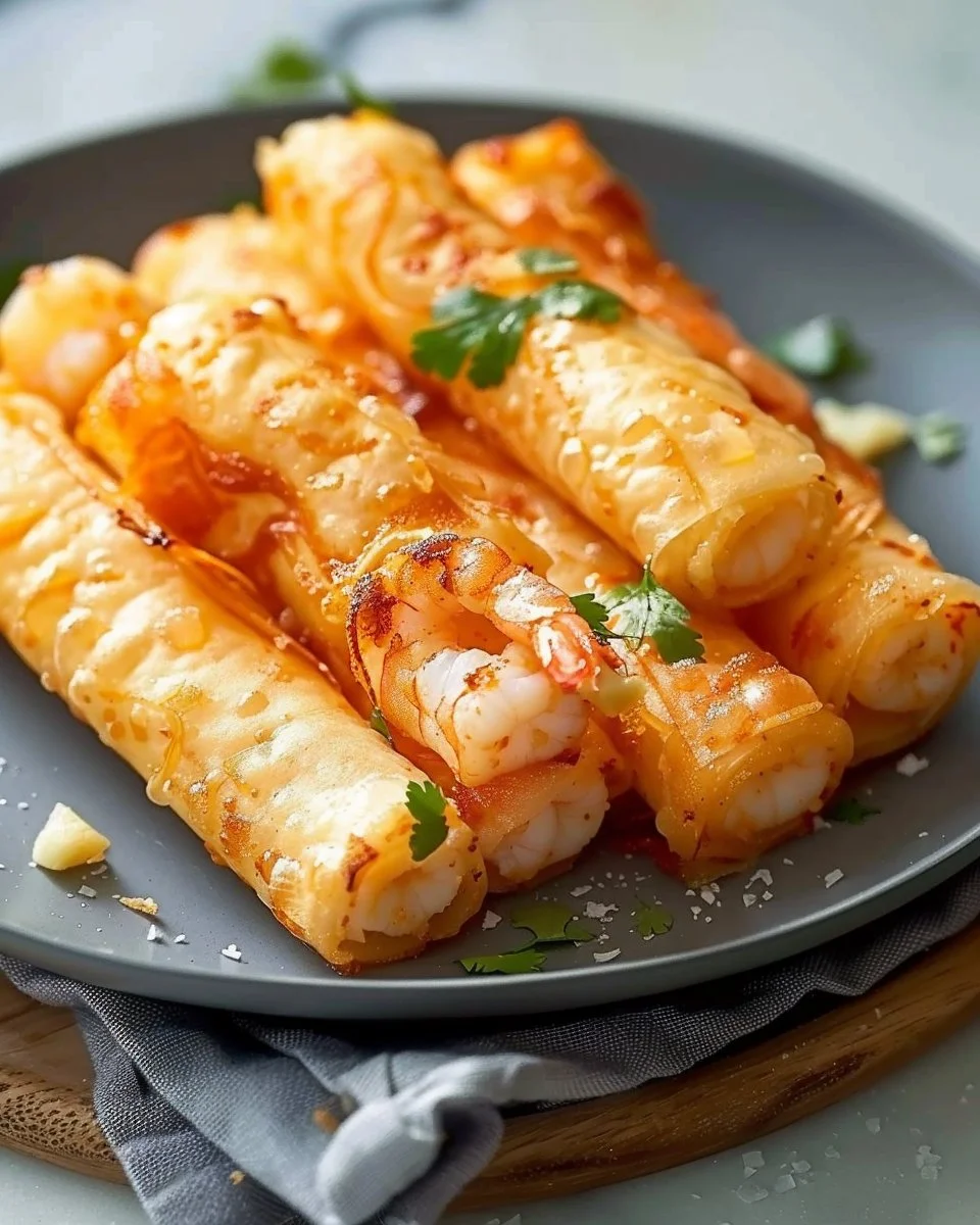 Cigares croustillants aux crevettes et à l’ail, plat savoureux et appétissant