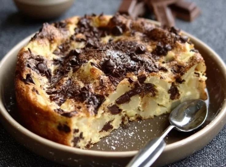 Clafoutis poire et chocolat noir, un dessert délicieux et réconfortant.