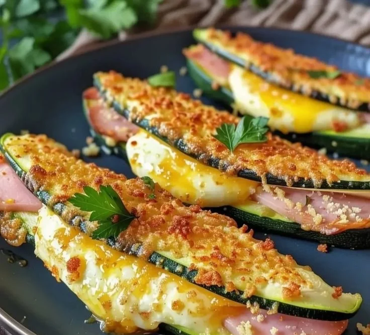 Courgettes croustillantes farcies de jambon et de fromage, plat savoureux et sain