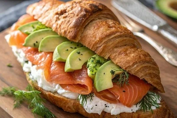 Croissant gourmand au saumon fumé et avocat, une délicieuse recette.