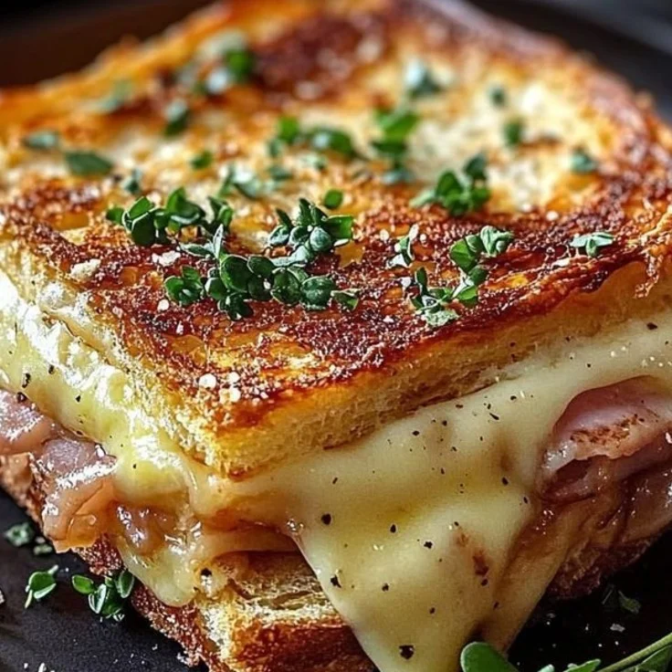 Croque-Monsieur au Four, sandwich français au fromage et jambon doré