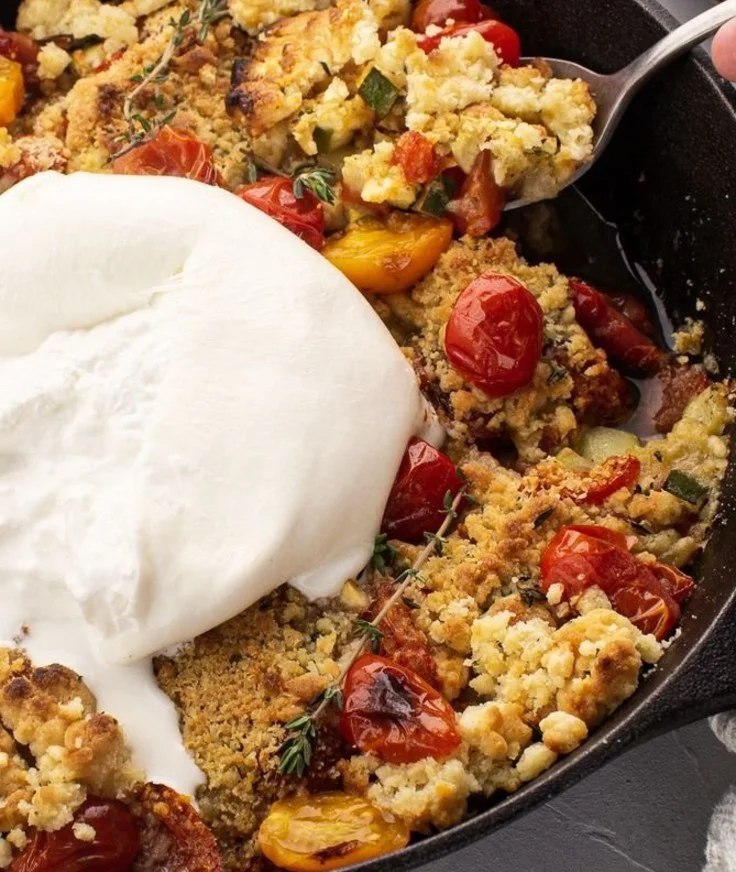 Crumble de légumes avec burrata, une recette délicieuse et healthy.