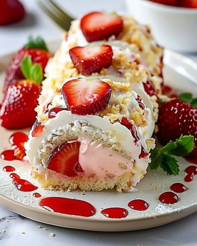 Dessert Roll Sushi de Gâteau aux Fraises, une fusion de saveurs sucrées.