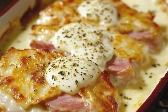 Escalope Savoyarde garnie de fromage et de pommes de terre au four