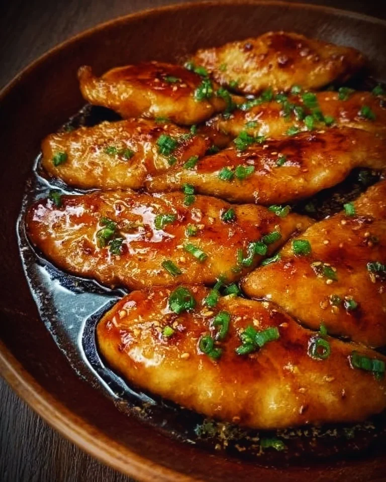 Escalopes de poulet caramélisées à l'ail, au miel et à la sauce soja