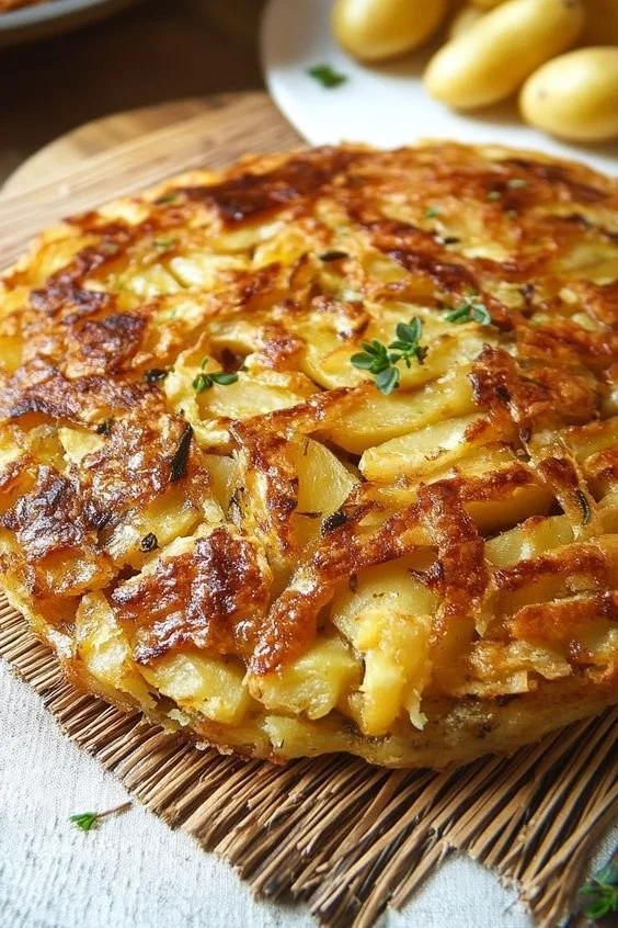 Galette de pommes de terre alsacienne, croustillante et dorée, servie avec des herbes.