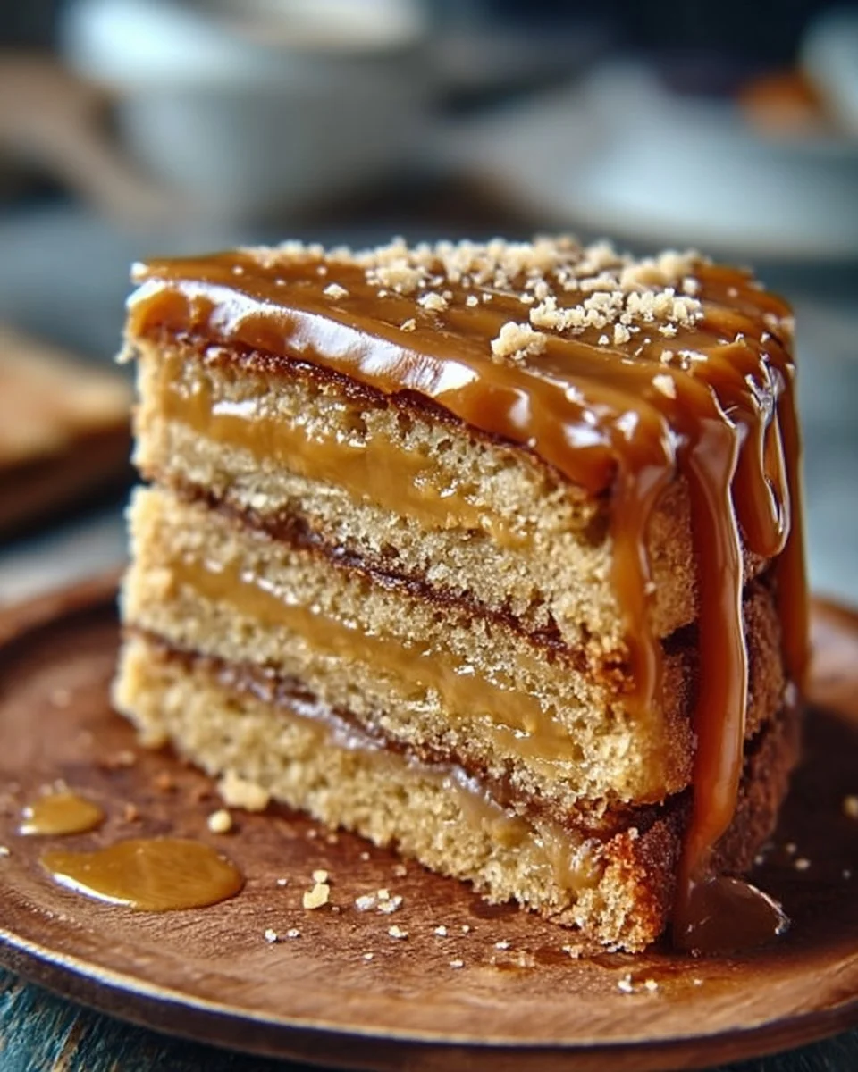 Gâteau au caramel beurre salé décoré avec une sauce caramel sur le dessus