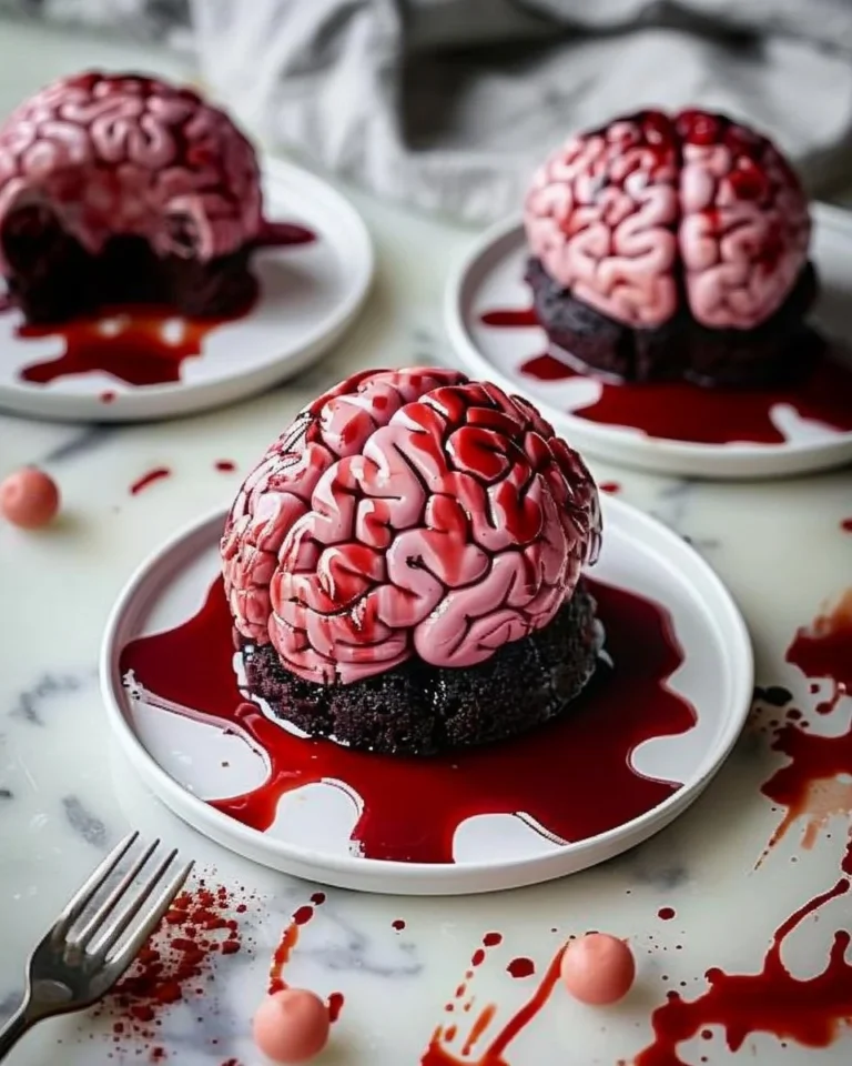 Gâteau Cerveau d'Halloween décoré avec des détails effrayants