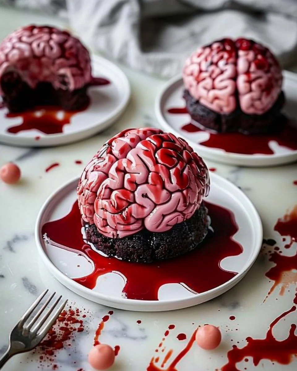 Gâteau Cerveau d'Halloween décoré avec des détails effrayants