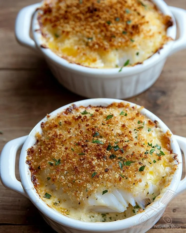 Gratins de cabillaud dorés au four avec légumes