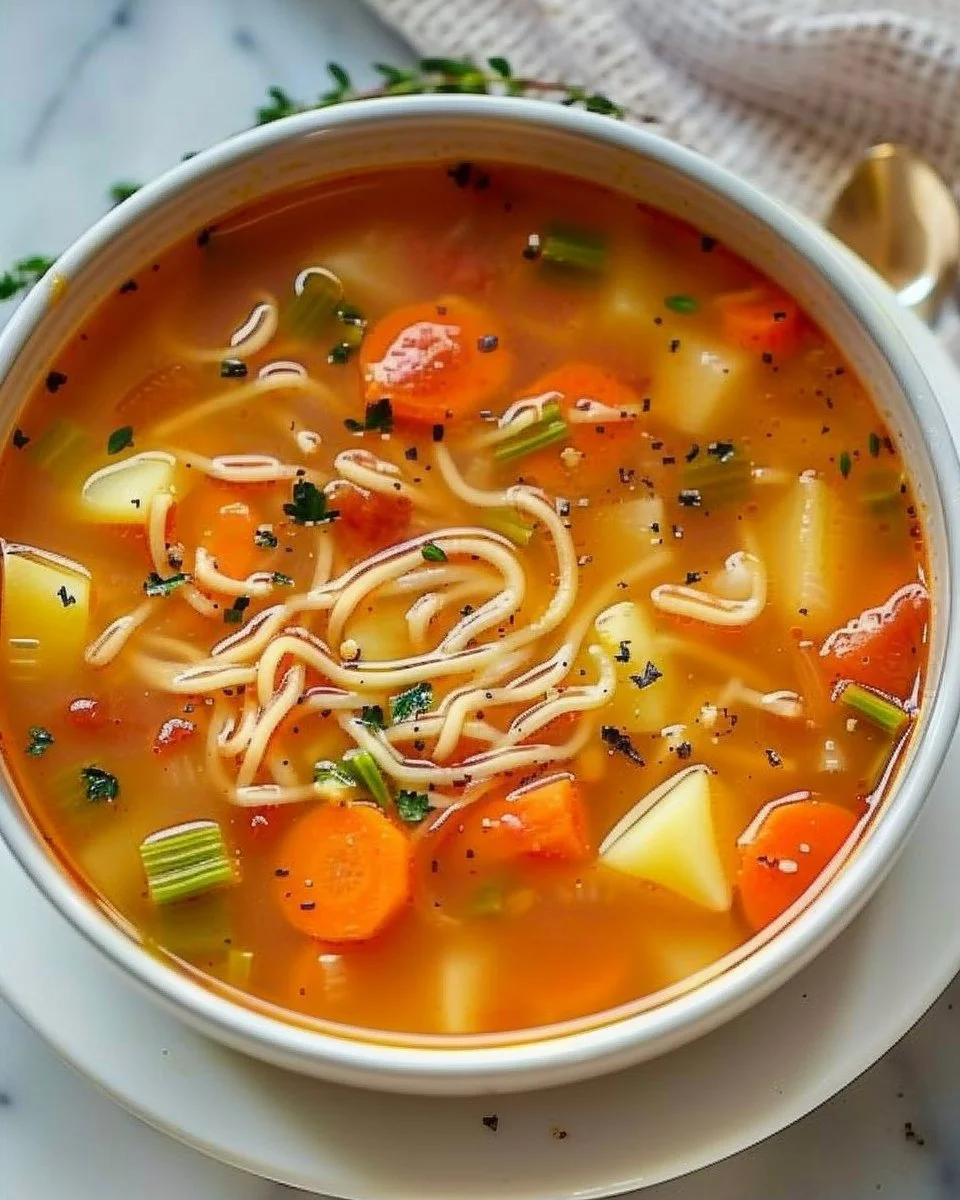 Bol de soupe chaude de dernière minute avec des ingrédients frais