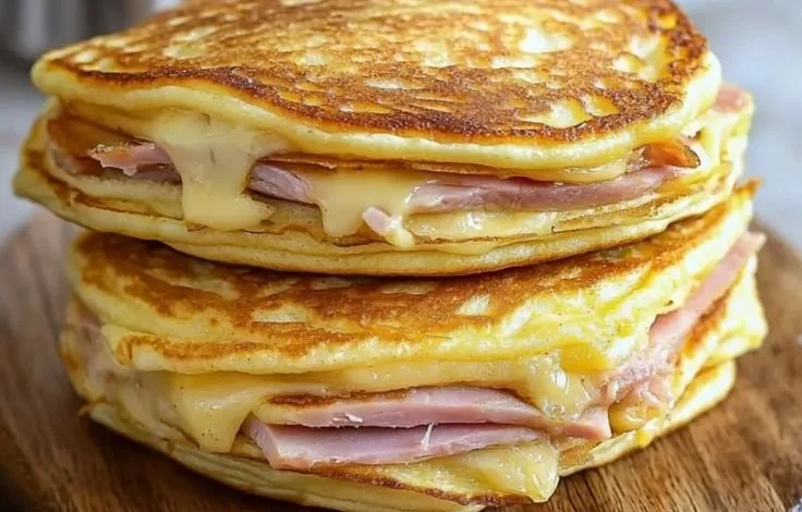 Pancakes salés jambon-fromage savoureux prêts à être dégustés