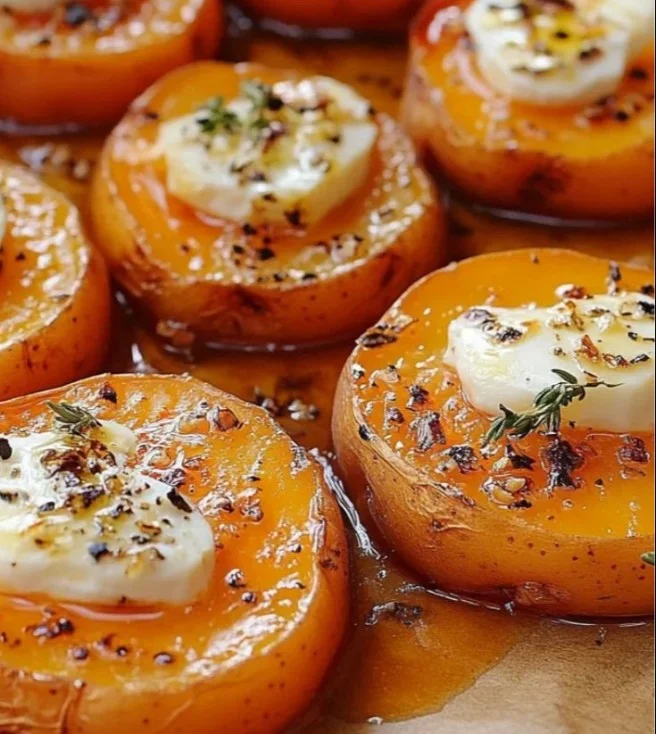 Patates douces rôties au chèvre et au miel, un plat délicieux et coloré.