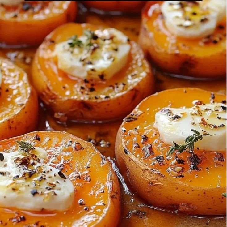 Patates douces rôties au chèvre et au miel, plat savoureux et coloré